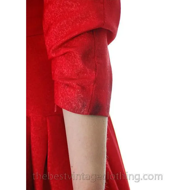 Vintage Party Dress Red Faille Super Fitted Waist Full Skirt 1940s Small