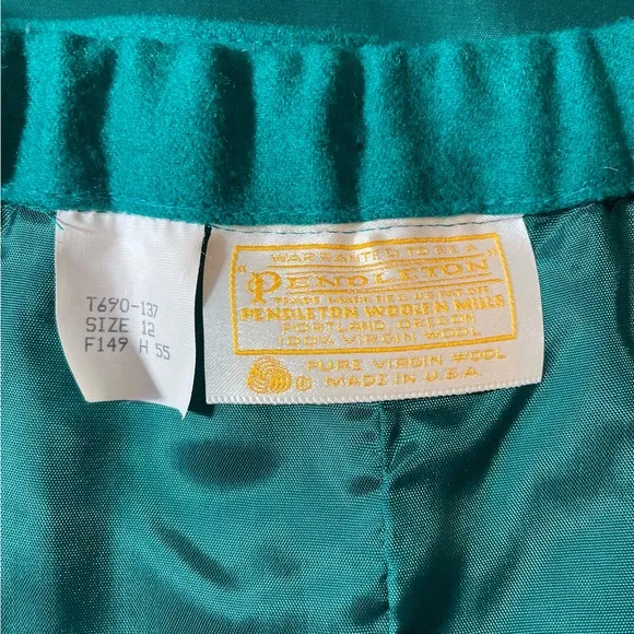 Vintage Pendleton Virgin Wool Women's Skirt Green Size 12