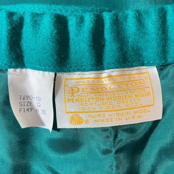 Vintage Pendleton Virgin Wool Women's Skirt Green Size 12