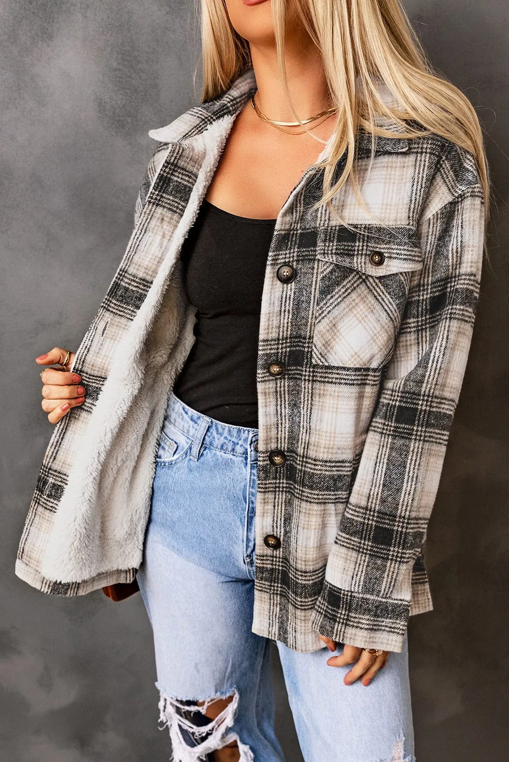 Vintage Plaid Fleece Lining Jacket For Women