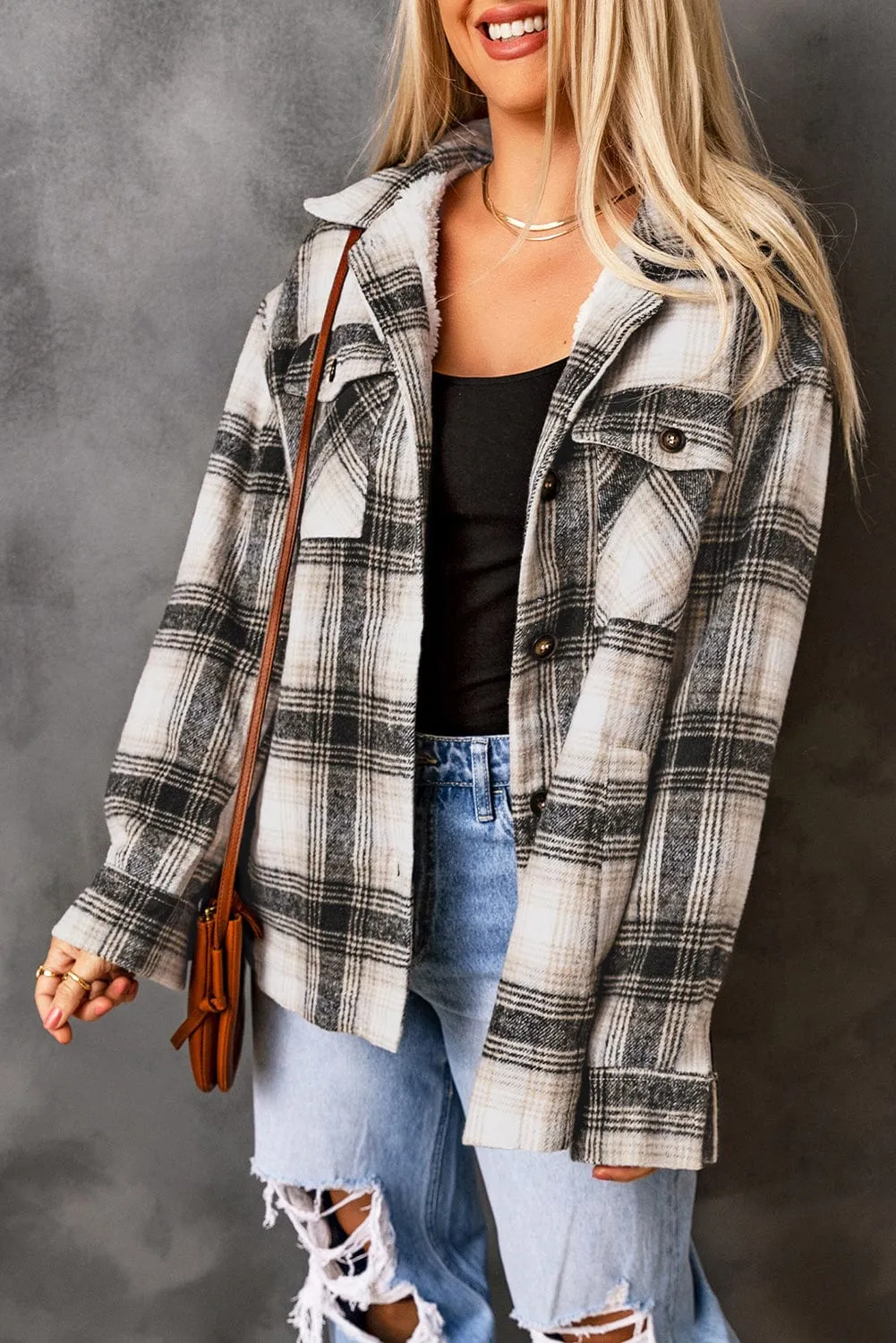 Vintage Plaid Fleece Lining Jacket For Women
