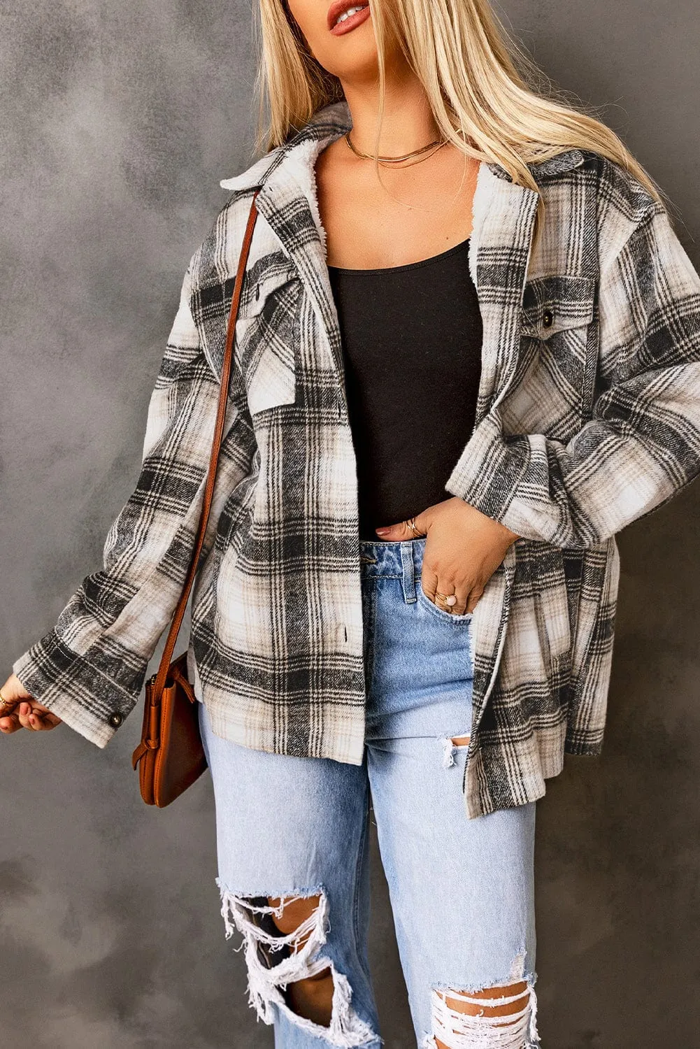 Vintage Plaid Fleece Lining Jacket For Women