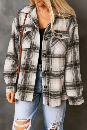 Vintage Plaid Fleece Lining Jacket For Women