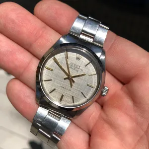 Vintage Rolex Air King 5500 Steel Linen Dial Caliber 1520 Automatic Wristwatch Circa 1973