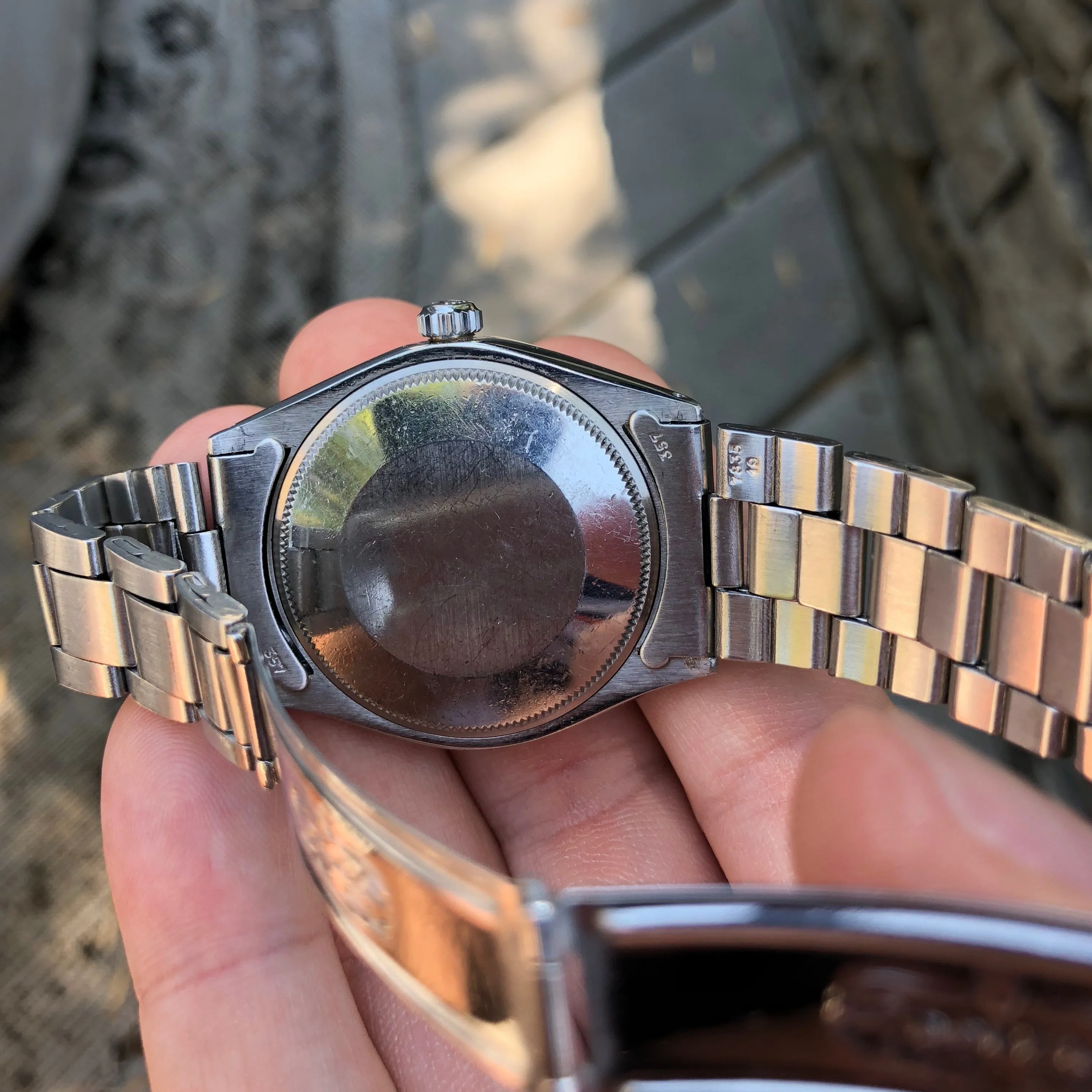 Vintage Rolex Air King 5500 Steel Linen Dial Caliber 1520 Automatic Wristwatch Circa 1973