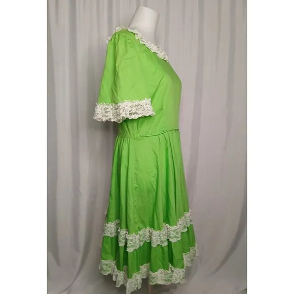 Vintage Sears Country Western Line Dancing Circle Dress 1960s Bright Green