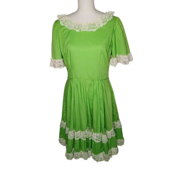 Vintage Sears Country Western Line Dancing Circle Dress 1960s Bright Green