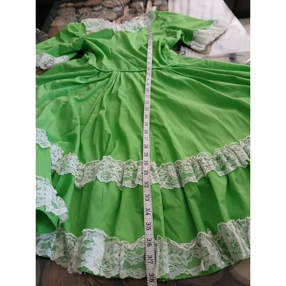 Vintage Sears Country Western Line Dancing Circle Dress 1960s Bright Green