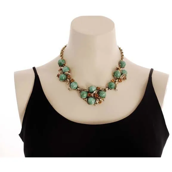 Vintage Signed  Schiaparelli  Gum Drop Jewelry  Parure Necklace & Ears 1950s Aqua & Gold