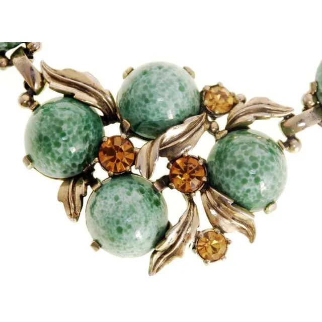 Vintage Signed  Schiaparelli  Gum Drop Jewelry  Parure Necklace & Ears 1950s Aqua & Gold
