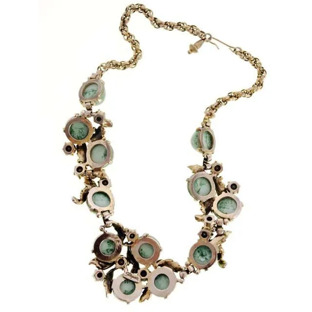 Vintage Signed  Schiaparelli  Gum Drop Jewelry  Parure Necklace & Ears 1950s Aqua & Gold