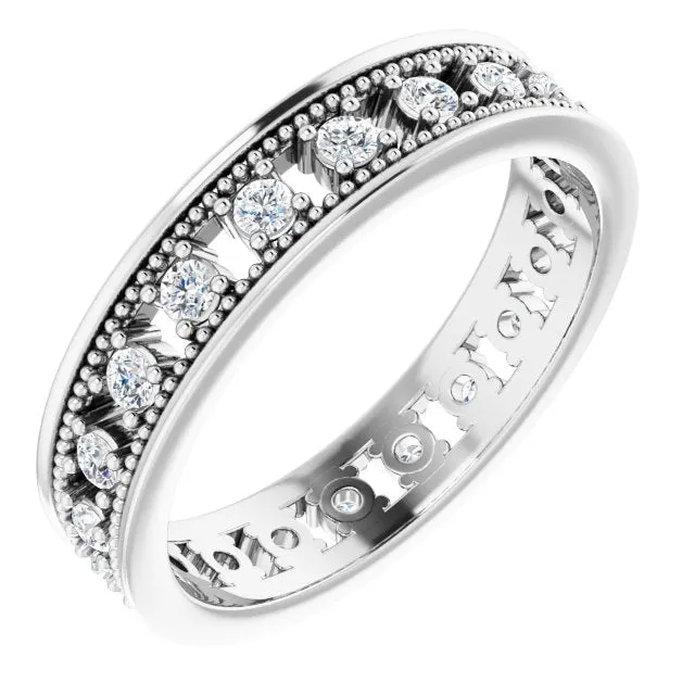 Vintage Style 0.50 ct. Round Diamond Milgrain Accent Eternity Band