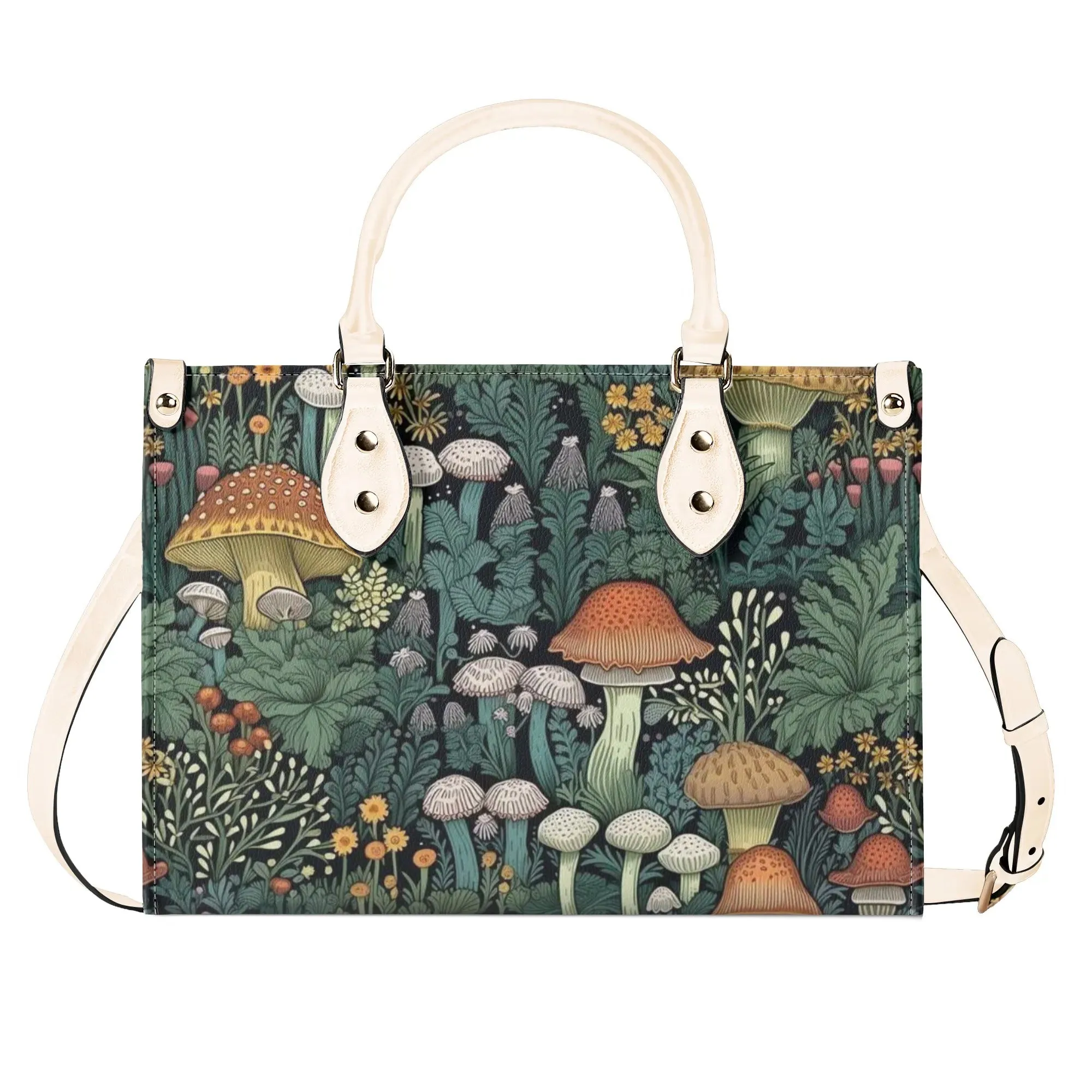 Vintage Style Mushrooms Luxury Womens Vegan Leather Handbag