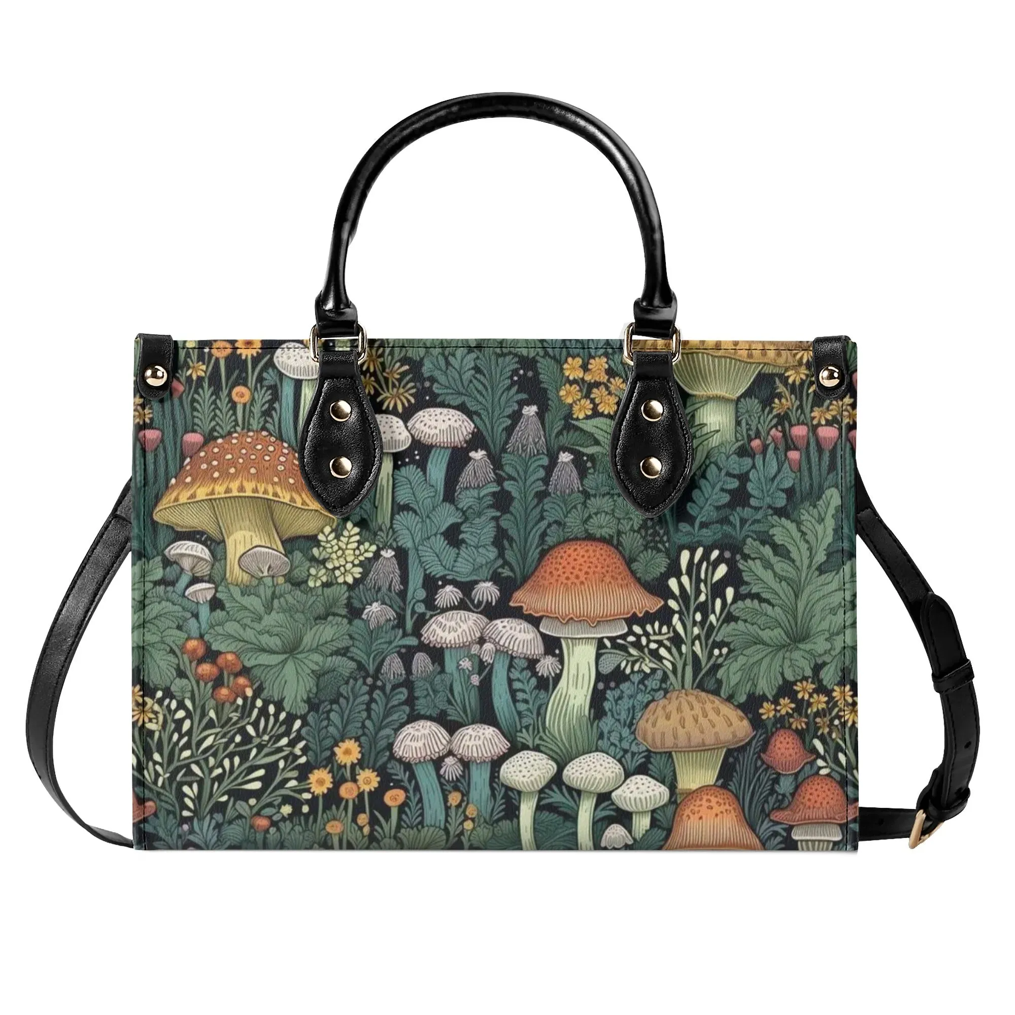 Vintage Style Mushrooms Luxury Womens Vegan Leather Handbag