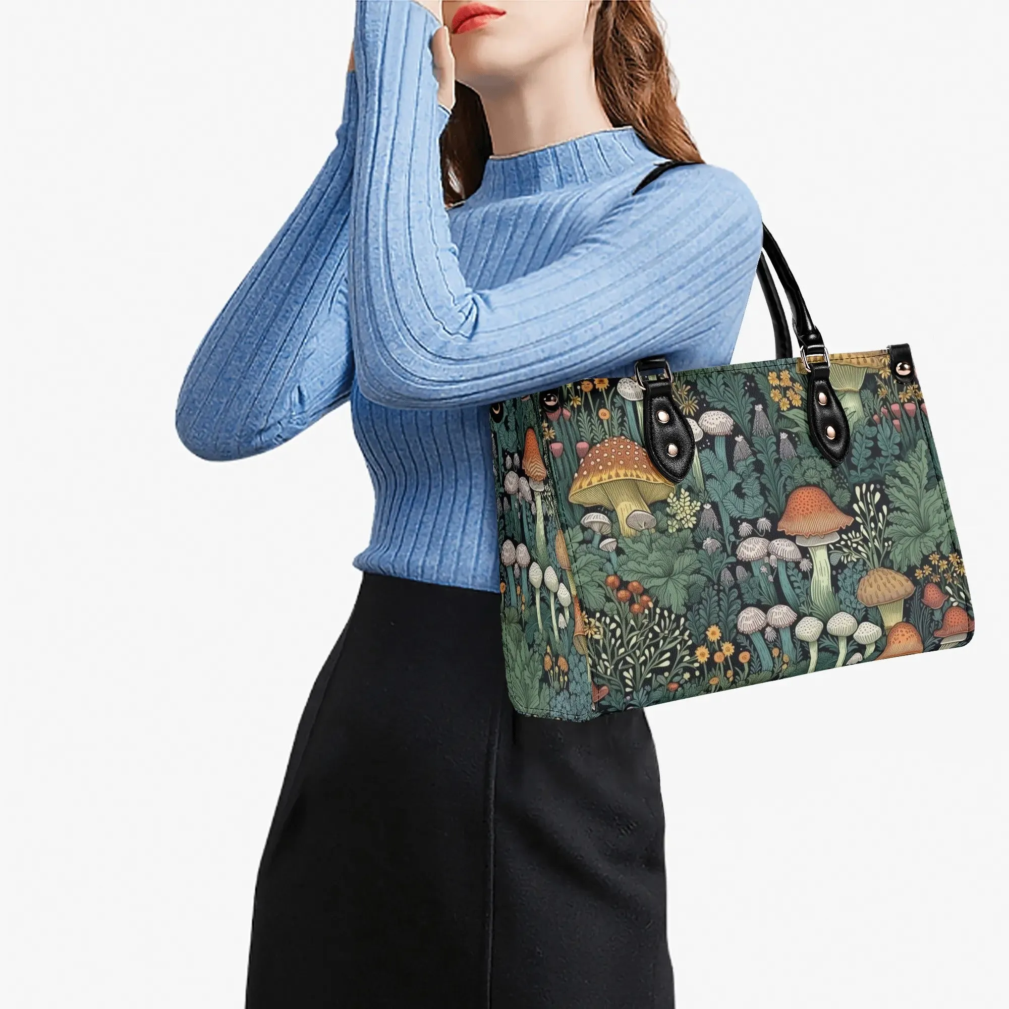Vintage Style Mushrooms Luxury Womens Vegan Leather Handbag