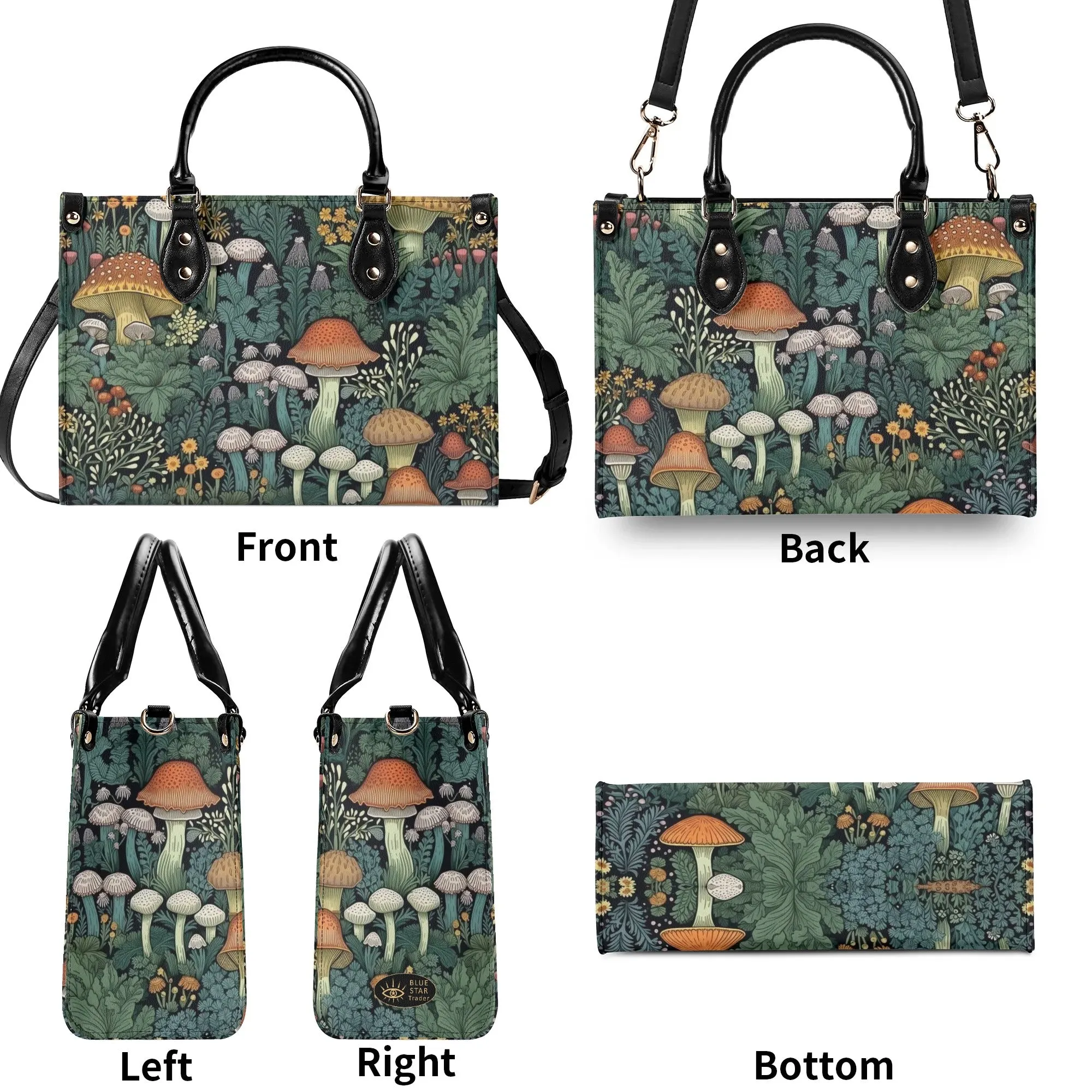 Vintage Style Mushrooms Luxury Womens Vegan Leather Handbag