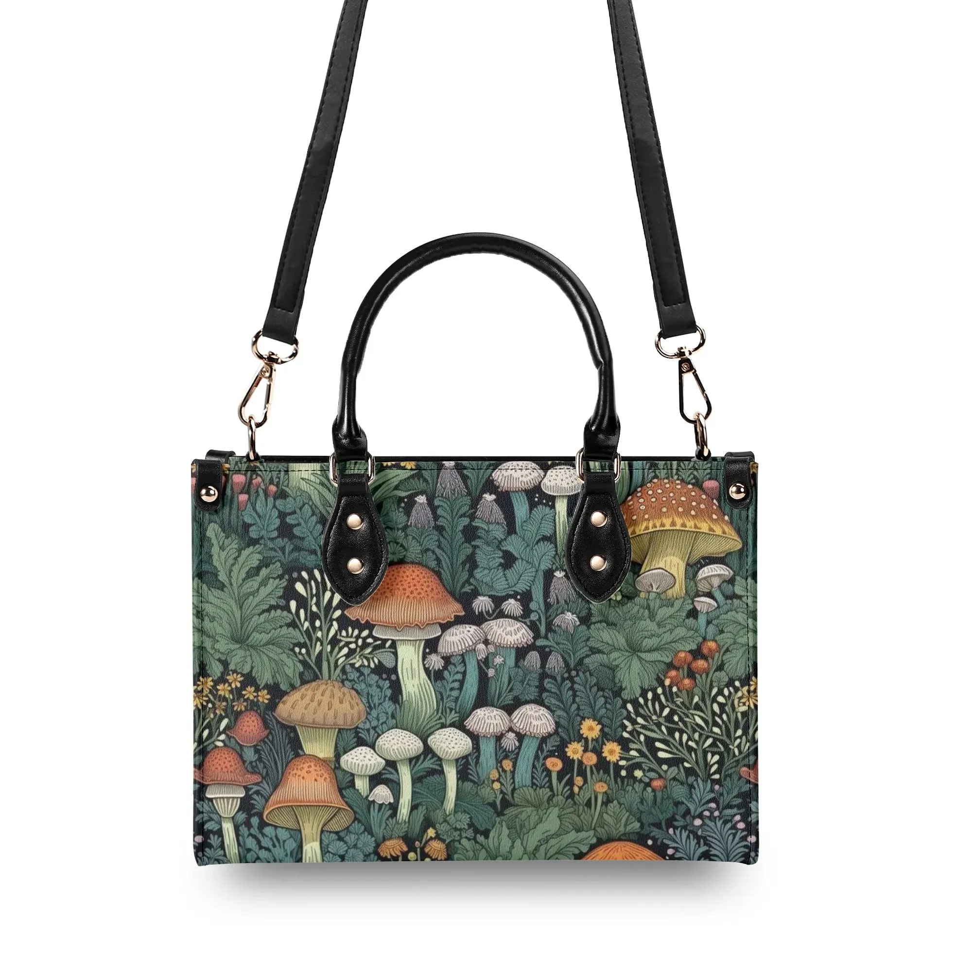Vintage Style Mushrooms Luxury Womens Vegan Leather Handbag