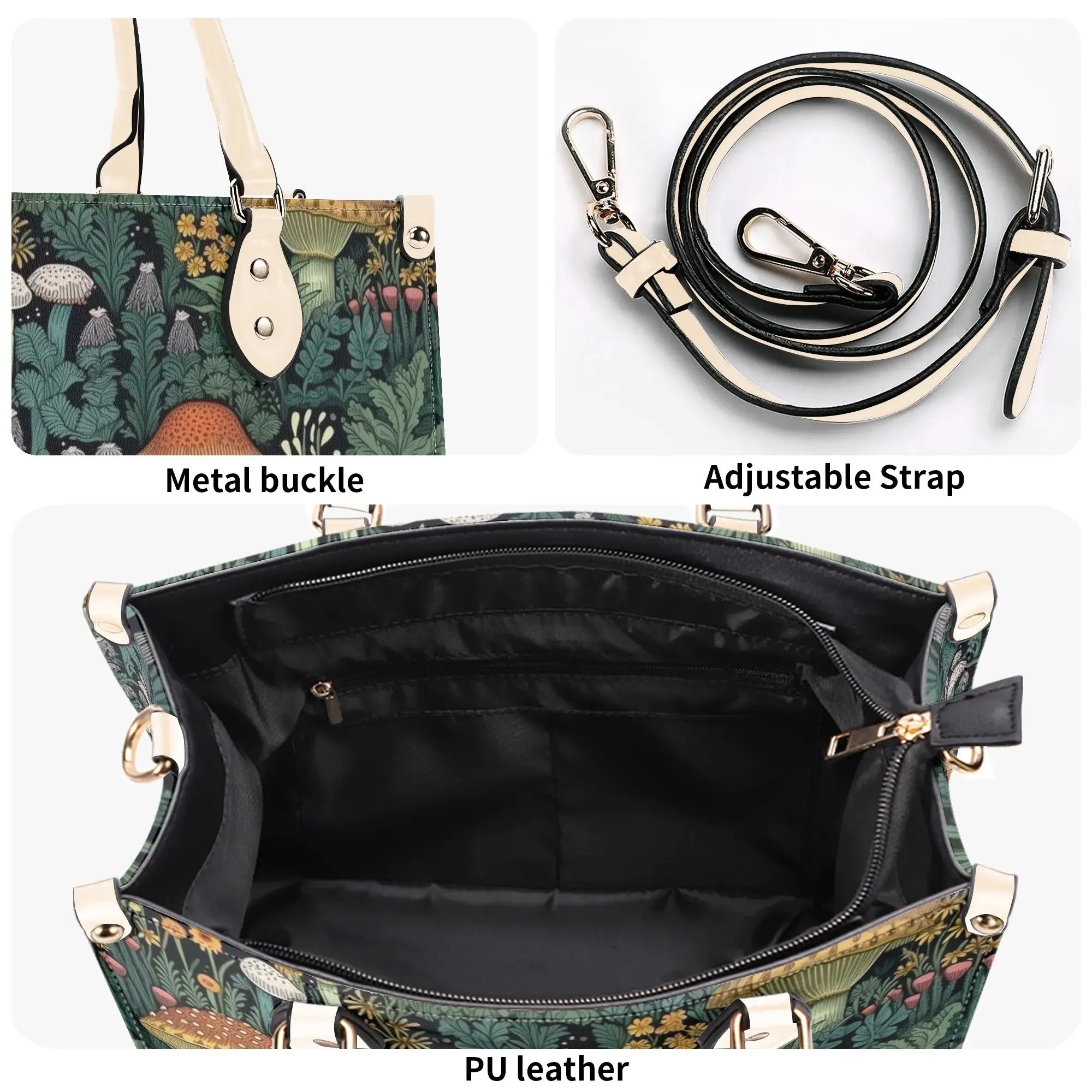 Vintage Style Mushrooms Luxury Womens Vegan Leather Handbag