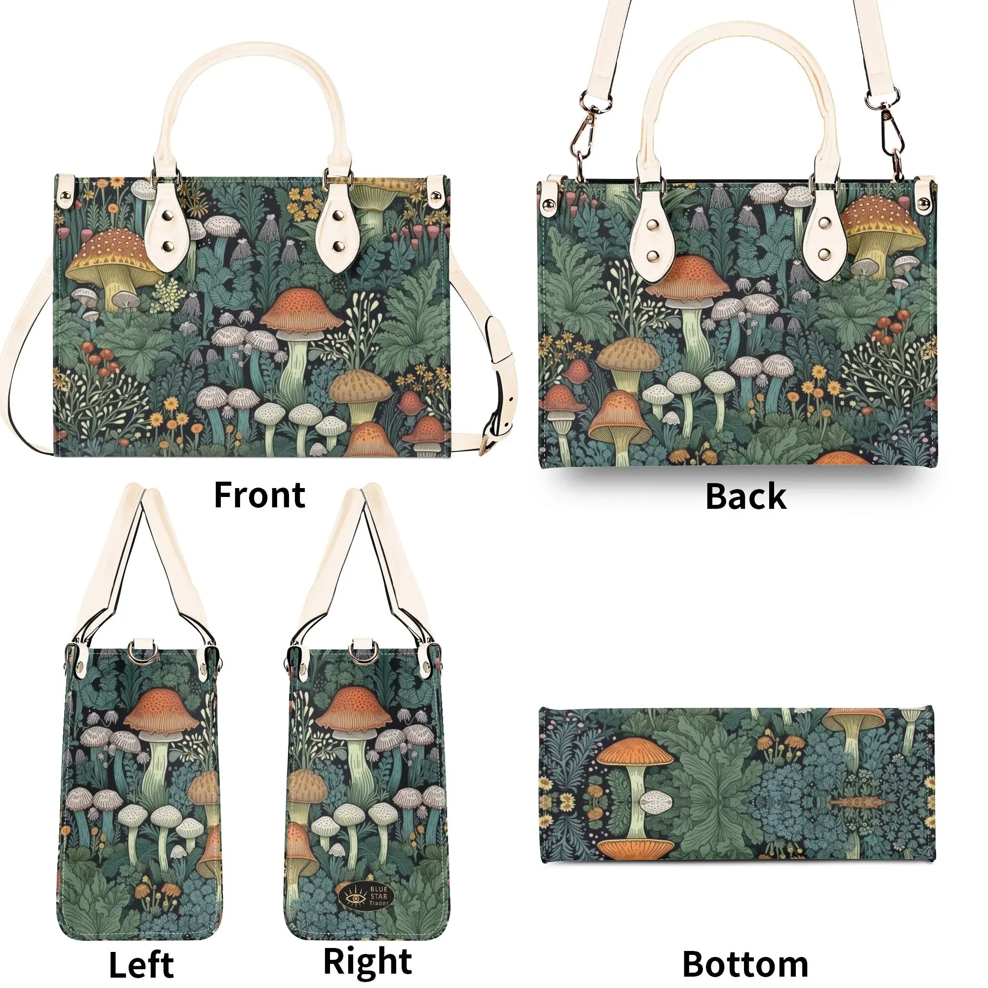 Vintage Style Mushrooms Luxury Womens Vegan Leather Handbag