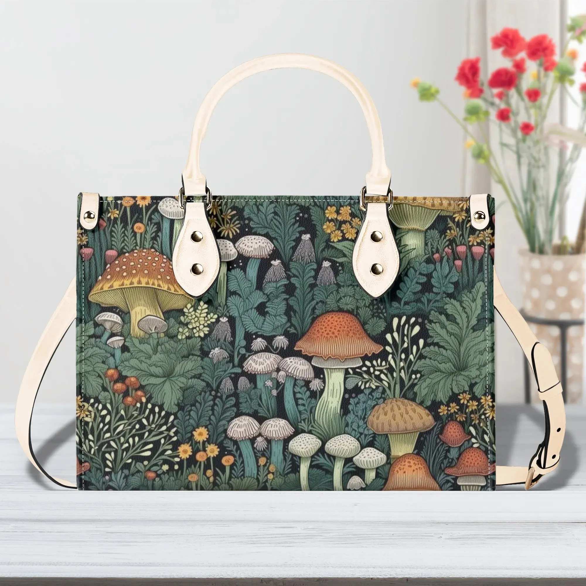Vintage Style Mushrooms Luxury Womens Vegan Leather Handbag