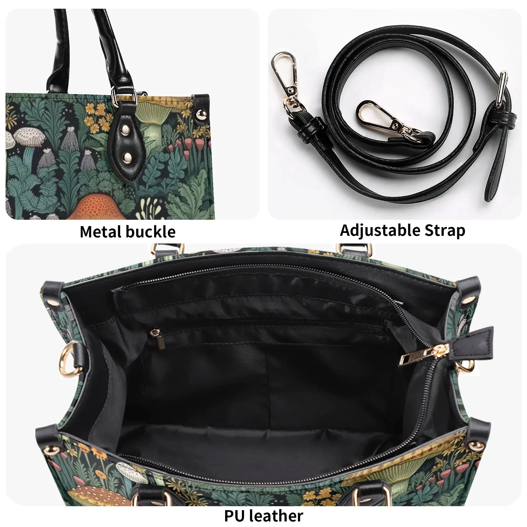 Vintage Style Mushrooms Luxury Womens Vegan Leather Handbag
