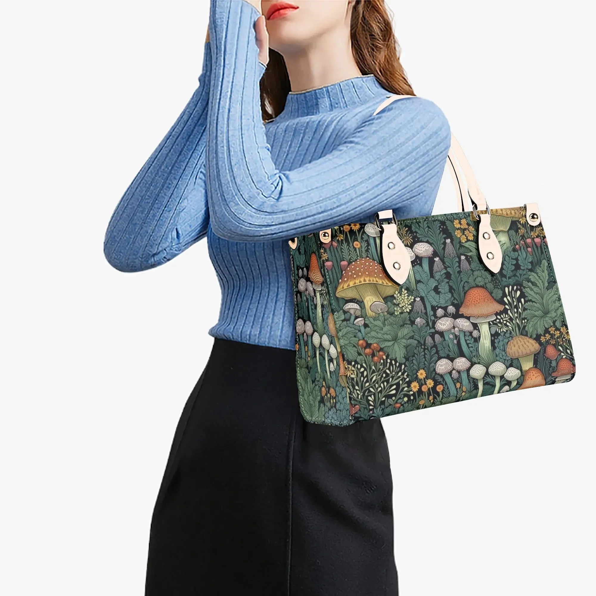 Vintage Style Mushrooms Luxury Womens Vegan Leather Handbag