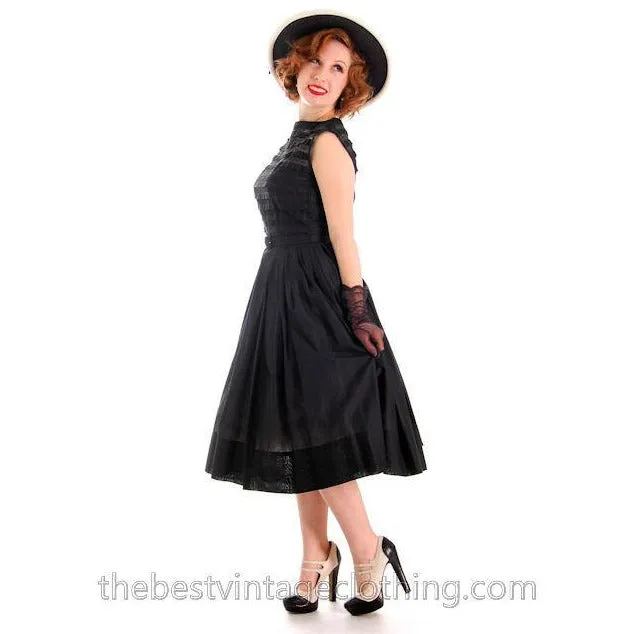 Vintage Summer Dress MCM Sheer Black Cotton Great Details 1950s R&K Original Small