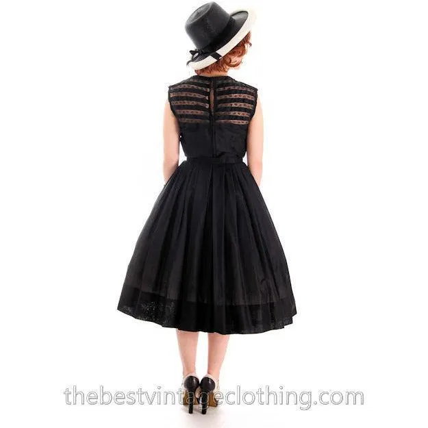 Vintage Summer Dress MCM Sheer Black Cotton Great Details 1950s R&K Original Small