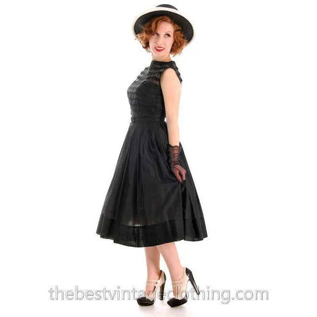 Vintage Summer Dress MCM Sheer Black Cotton Great Details 1950s R&K Original Small