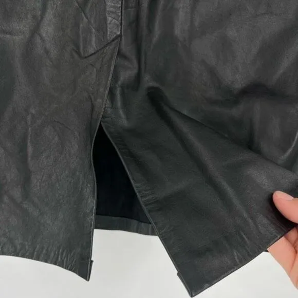 Vintage Vanity Fur Co Women's Leather Flat Front Mini Pencil Skirt Black Size 9