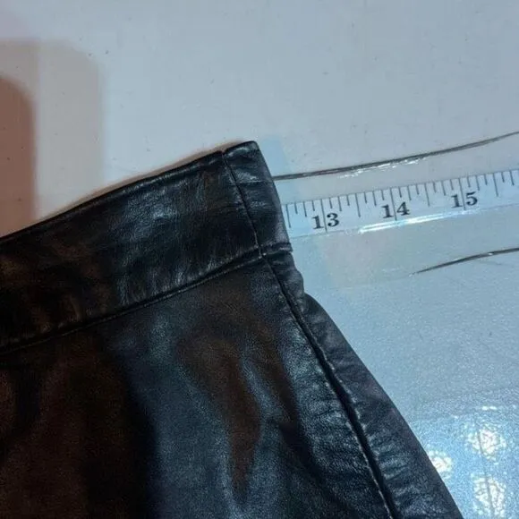 Vintage Vanity Fur Co Women's Leather Flat Front Mini Pencil Skirt Black Size 9