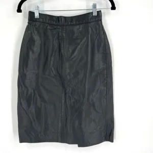 Vintage Vanity Fur Co Women's Leather Flat Front Mini Pencil Skirt Black Size 9