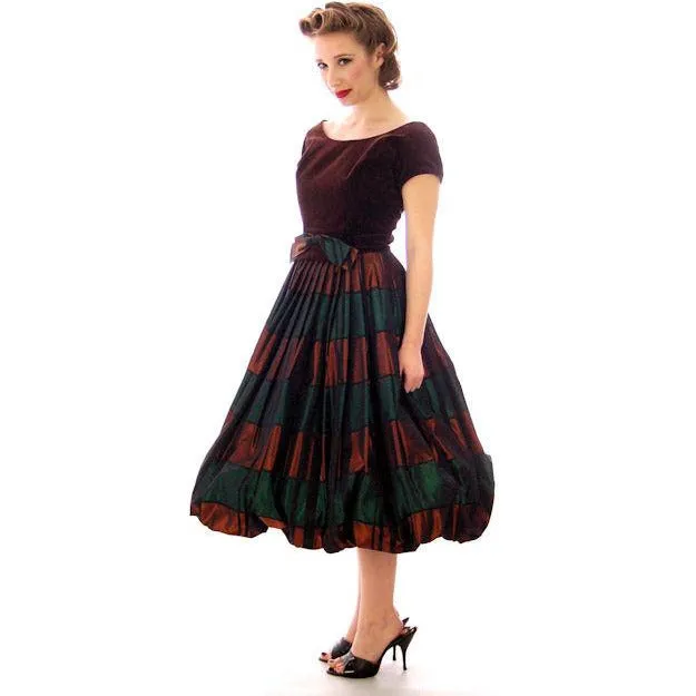 Vintage Velvet, Emerald & Copper Iridescent Taffeta Bubble Dress 1940s 34-24-Free