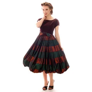 Vintage Velvet, Emerald & Copper Iridescent Taffeta Bubble Dress 1940s 34-24-Free