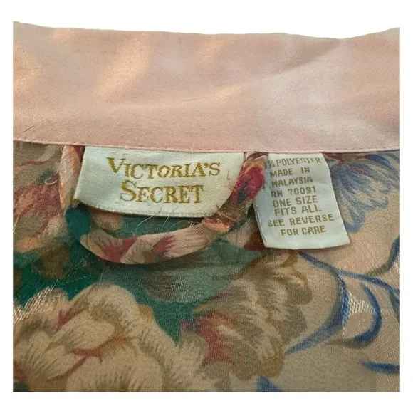 Vintage Victoria's Secret Women's Pink and Green Robe
