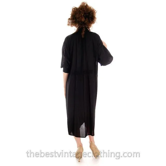Vintage Vuokko Suomi Finland Sheer Fine Wool Dress Snap Front Black 1970s XS