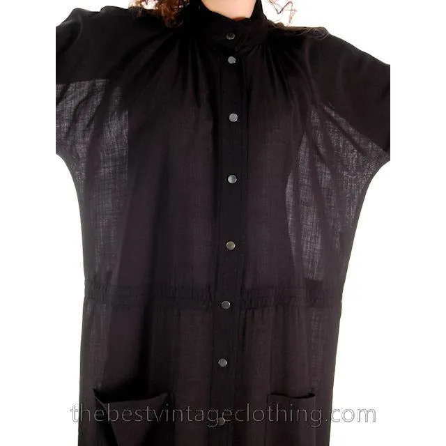 Vintage Vuokko Suomi Finland Sheer Fine Wool Dress Snap Front Black 1970s XS