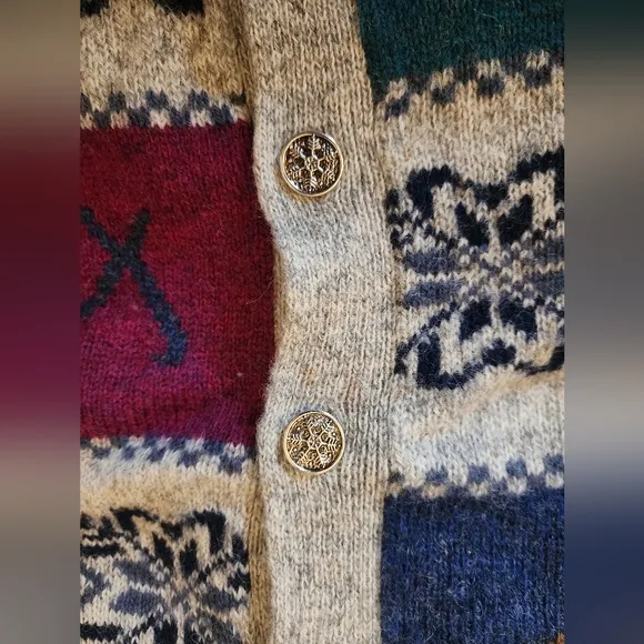 Vintage Woolrich L Women's Winter ice-skates sled Cardigan Sweater 100% Wool