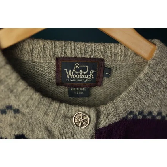 Vintage Woolrich L Women's Winter ice-skates sled Cardigan Sweater 100% Wool