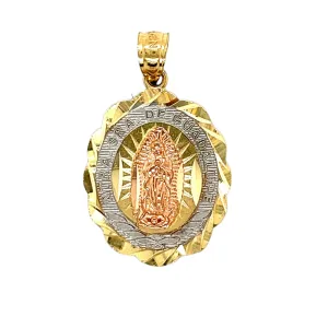 Virgin Mary Ntra Sra De Guadalupe Religious Charm Oval Sparkly Cuts 14K Gold Two Tone Pendant