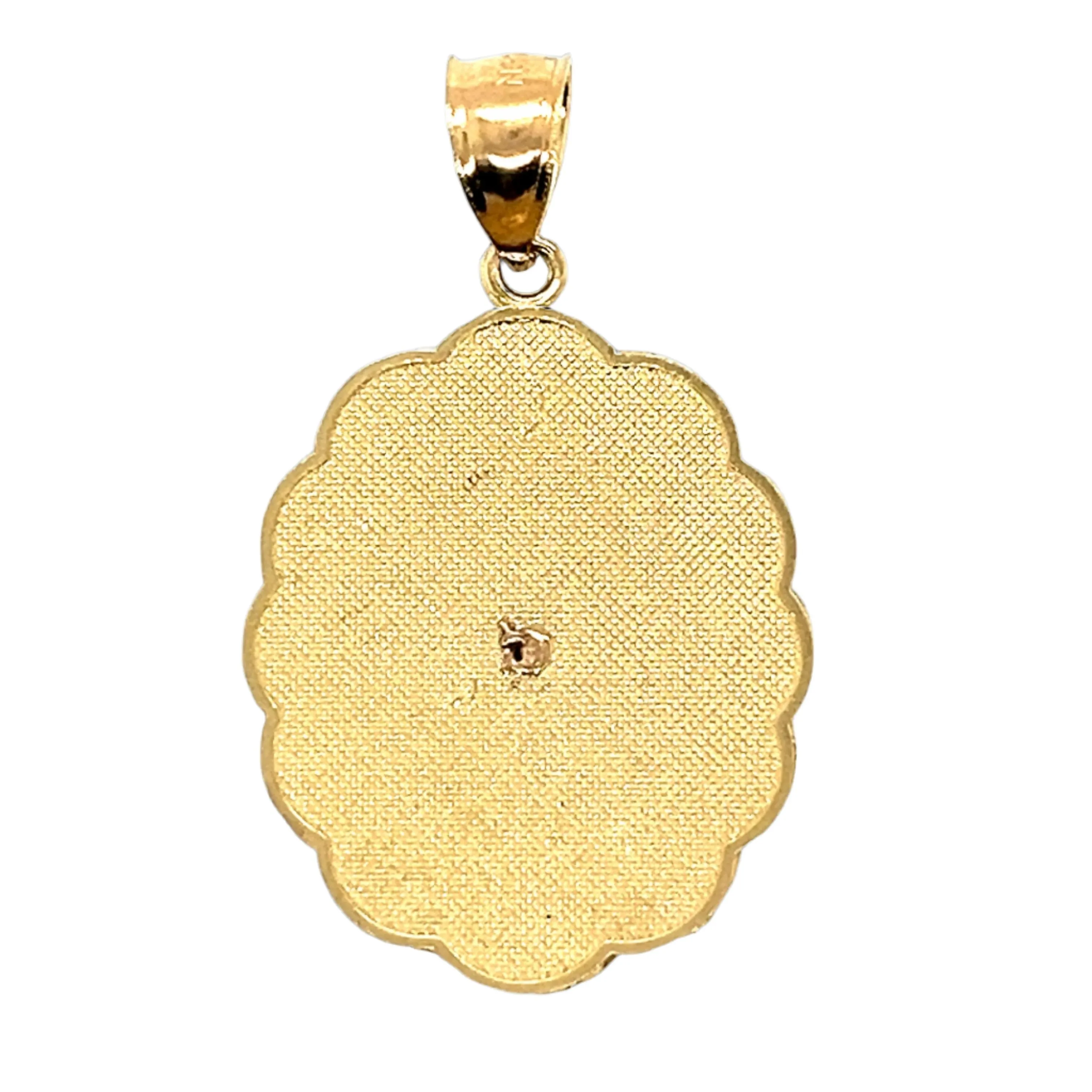 Virgin Mary Ntra Sra De Guadalupe Religious Charm Oval Sparkly Cuts 14K Gold Two Tone Pendant
