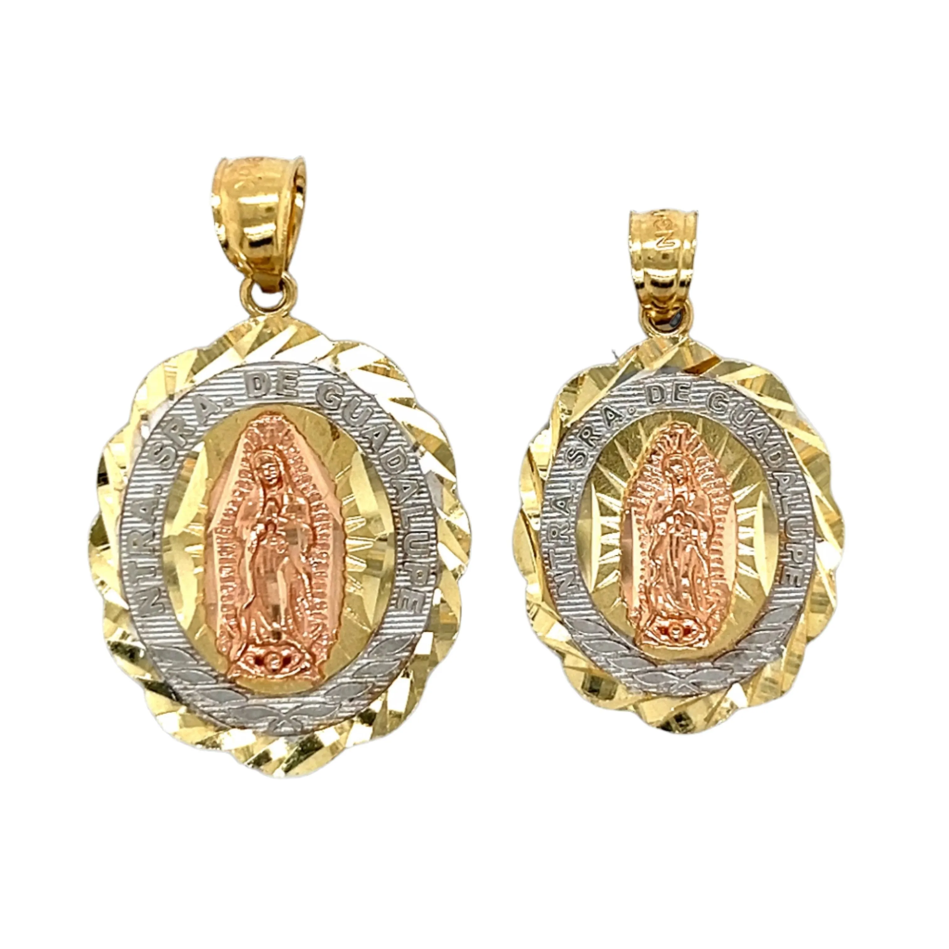 Virgin Mary Ntra Sra De Guadalupe Religious Charm Oval Sparkly Cuts 14K Gold Two Tone Pendant