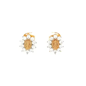 Virgin Mary Stud Earrings Zirconia stones Gold rose filled