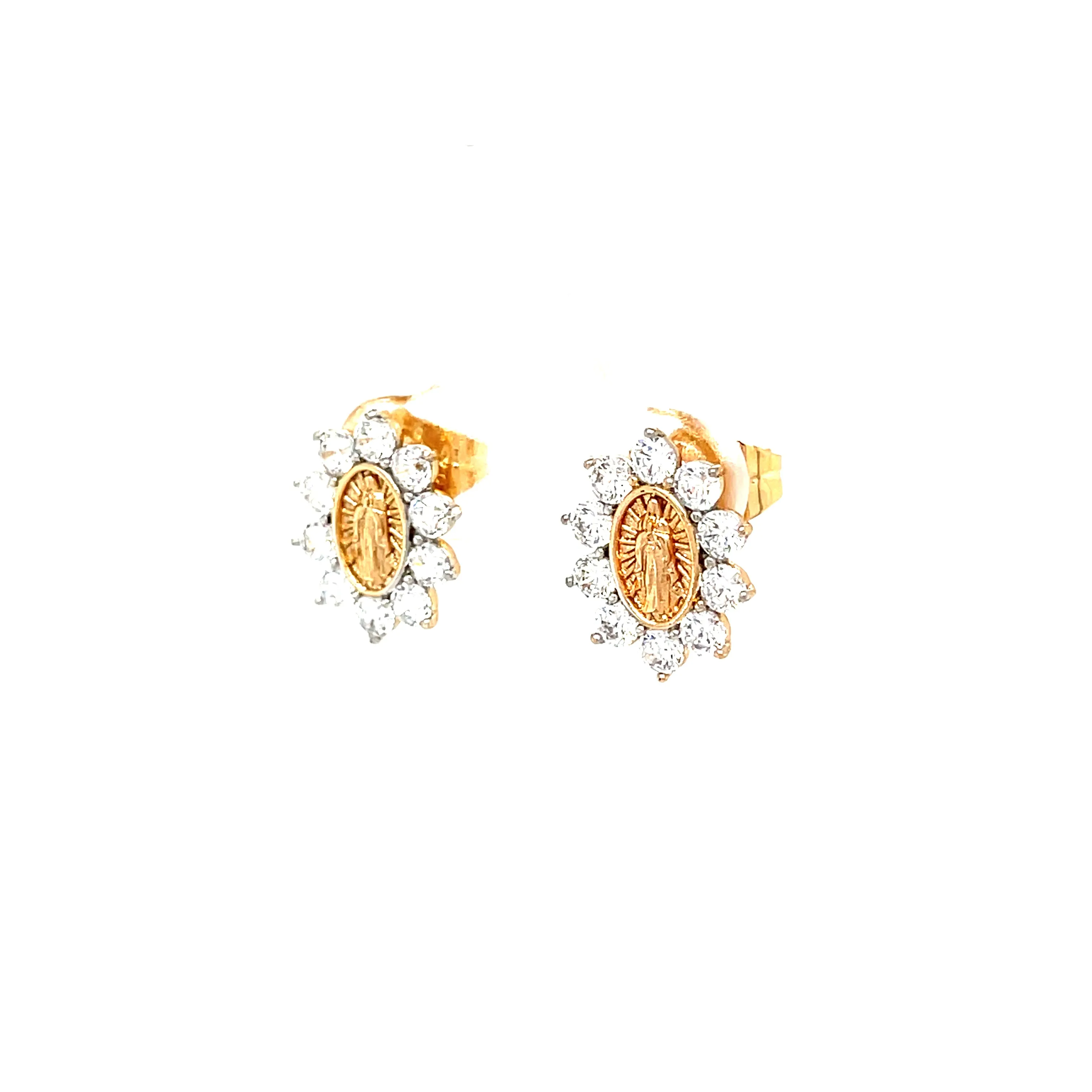 Virgin Mary Stud Earrings Zirconia stones Gold rose filled
