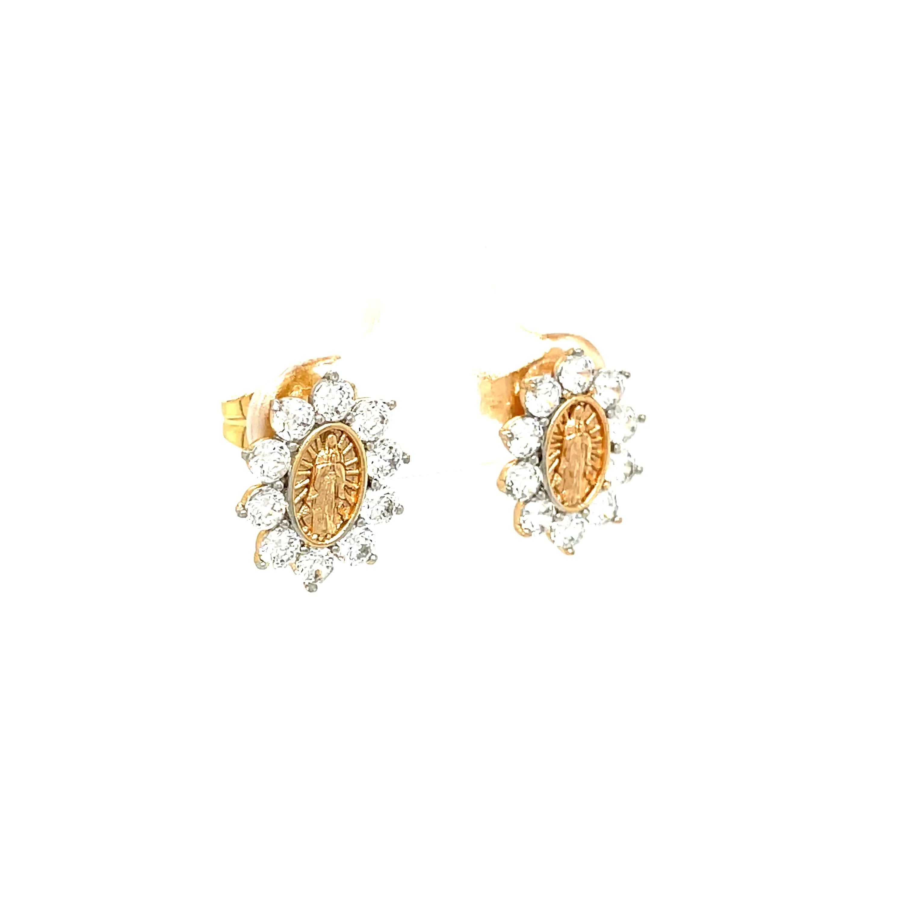 Virgin Mary Stud Earrings Zirconia stones Gold rose filled