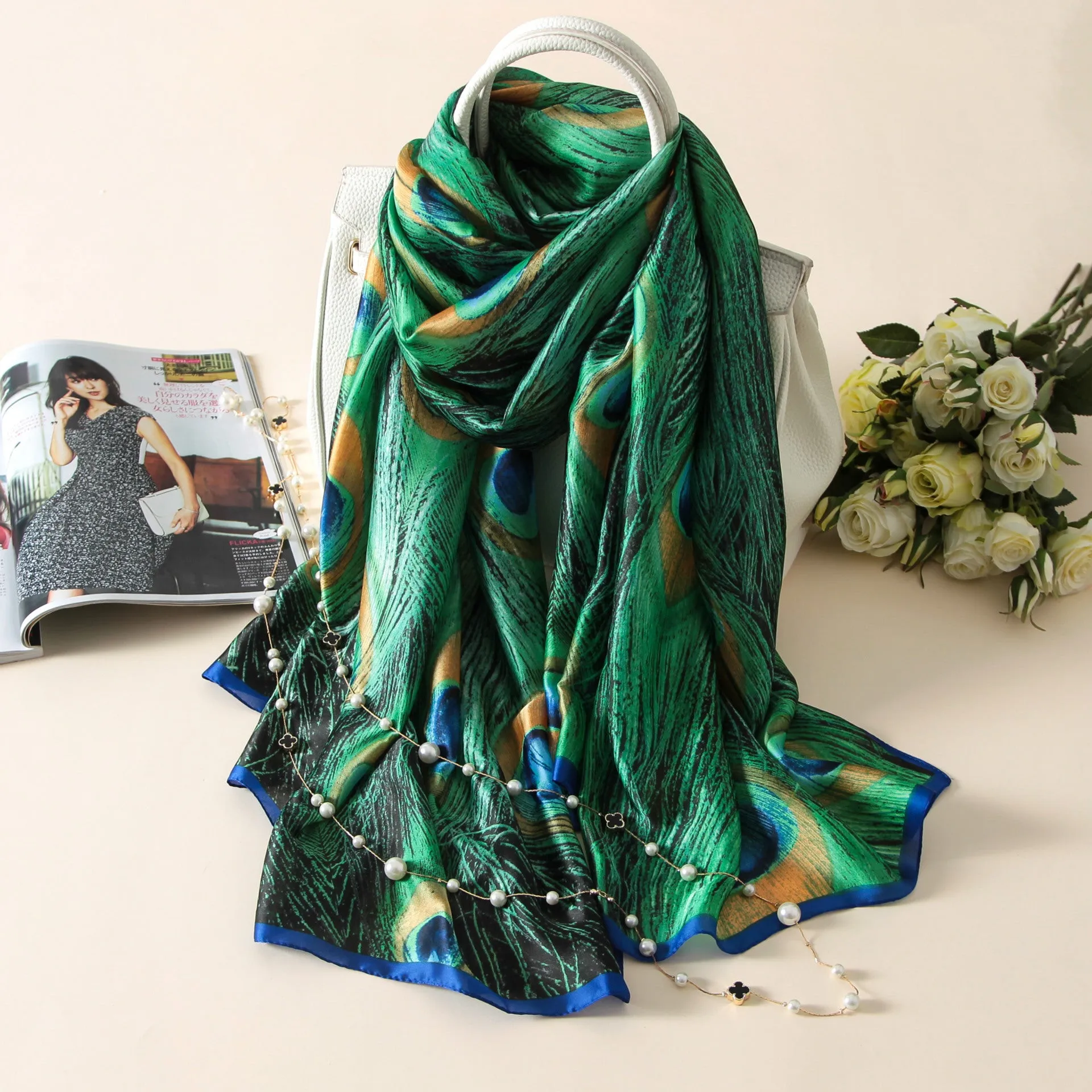 Vogue Silkly Scarf for Women Lightweight Floral Shawl Wraps Holiday Scarf Gift Scarves Women