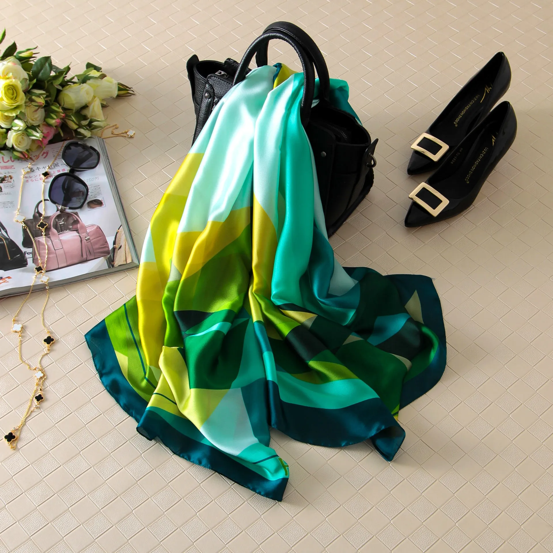 Vogue Silkly Scarf for Women Lightweight Floral Shawl Wraps Holiday Scarf Gift Scarves Women