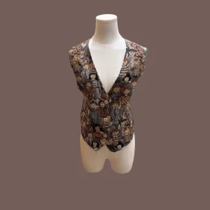 VTG FACETS By Mirrors Women's Children of the World Tapestry Vest Brown Size M