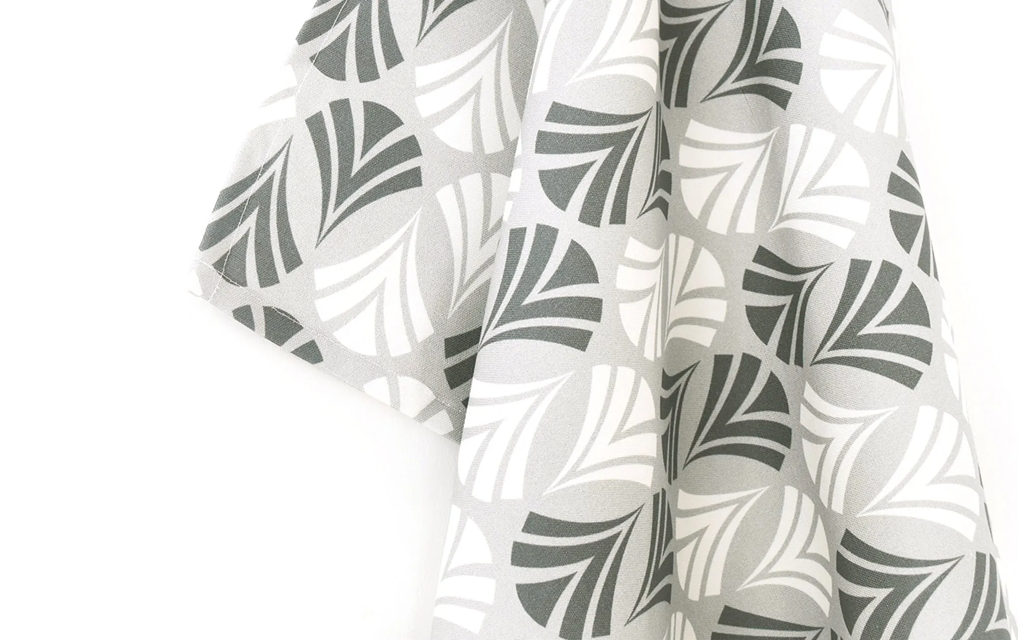 Waltz Linen Cotton Tea Towel (18.5x25) – Set of 2 (Patterned Pale Grey & Solid Moss)