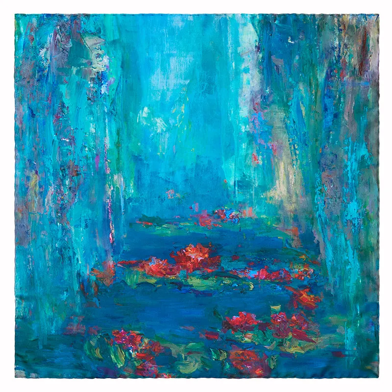 Water Lilies, 16.5-inch Square Italian Silk Scarf